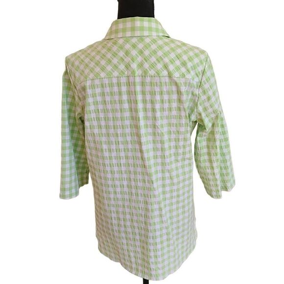 Foxcroft Womens Seersucker Cotton Gingham Pocket Shirt Size 6 - Picture 2 of 13